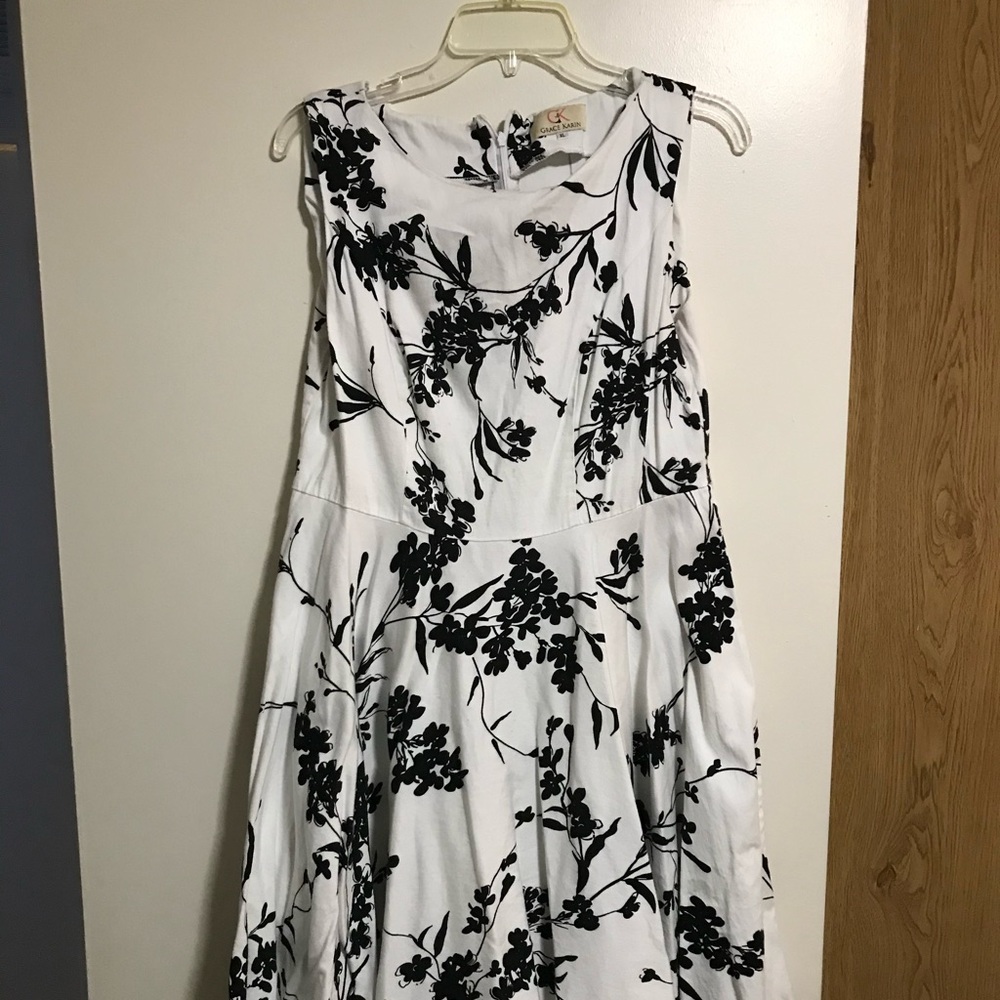 Black flowered dress.